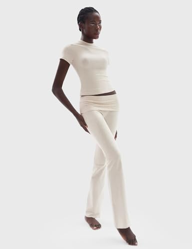 Women's Comfortable 2-Piece Lounge Set: Short Sleeve Top & Flare Pants