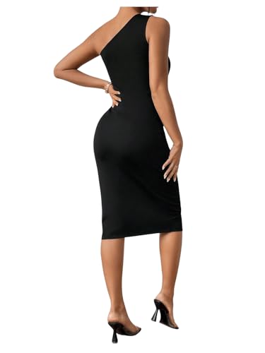 Verdusa Women's One Shoulder Mesh Midi Split Dress