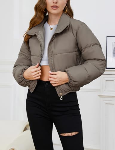 Gihuo Women's Cropped Puffer Jacket Full Zip Quilted Coat