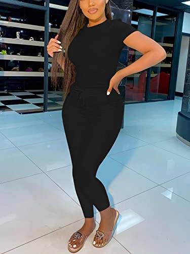 Nimsruc Women's Summer Biker Shorts Matching Bodycon Sets Black