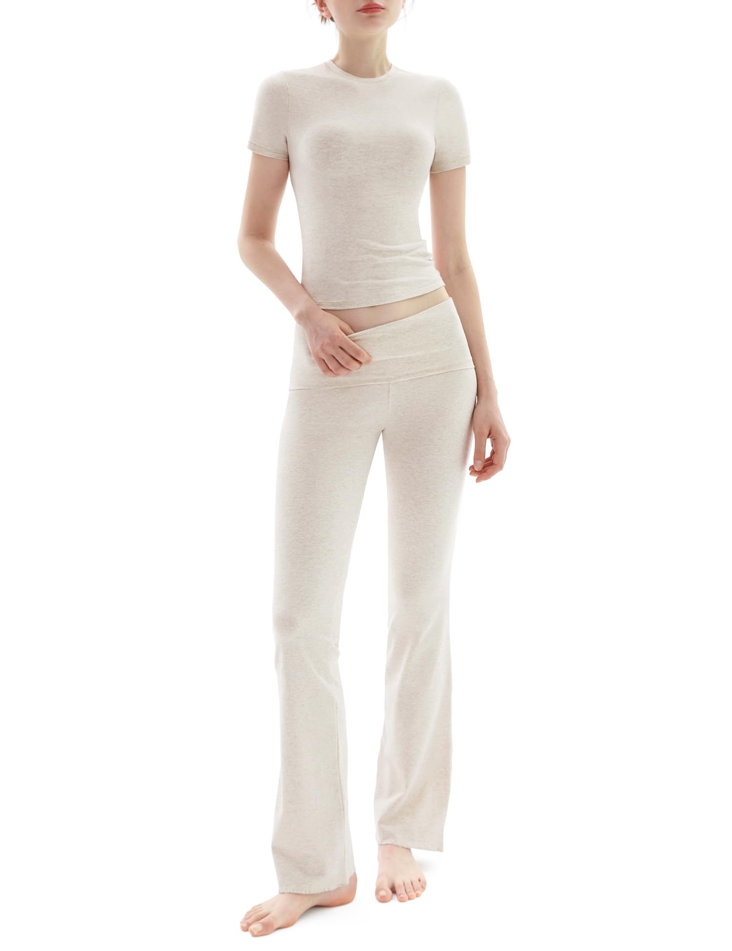 Women's Comfortable 2-Piece Lounge Set: Short Sleeve Top & Flare Pants