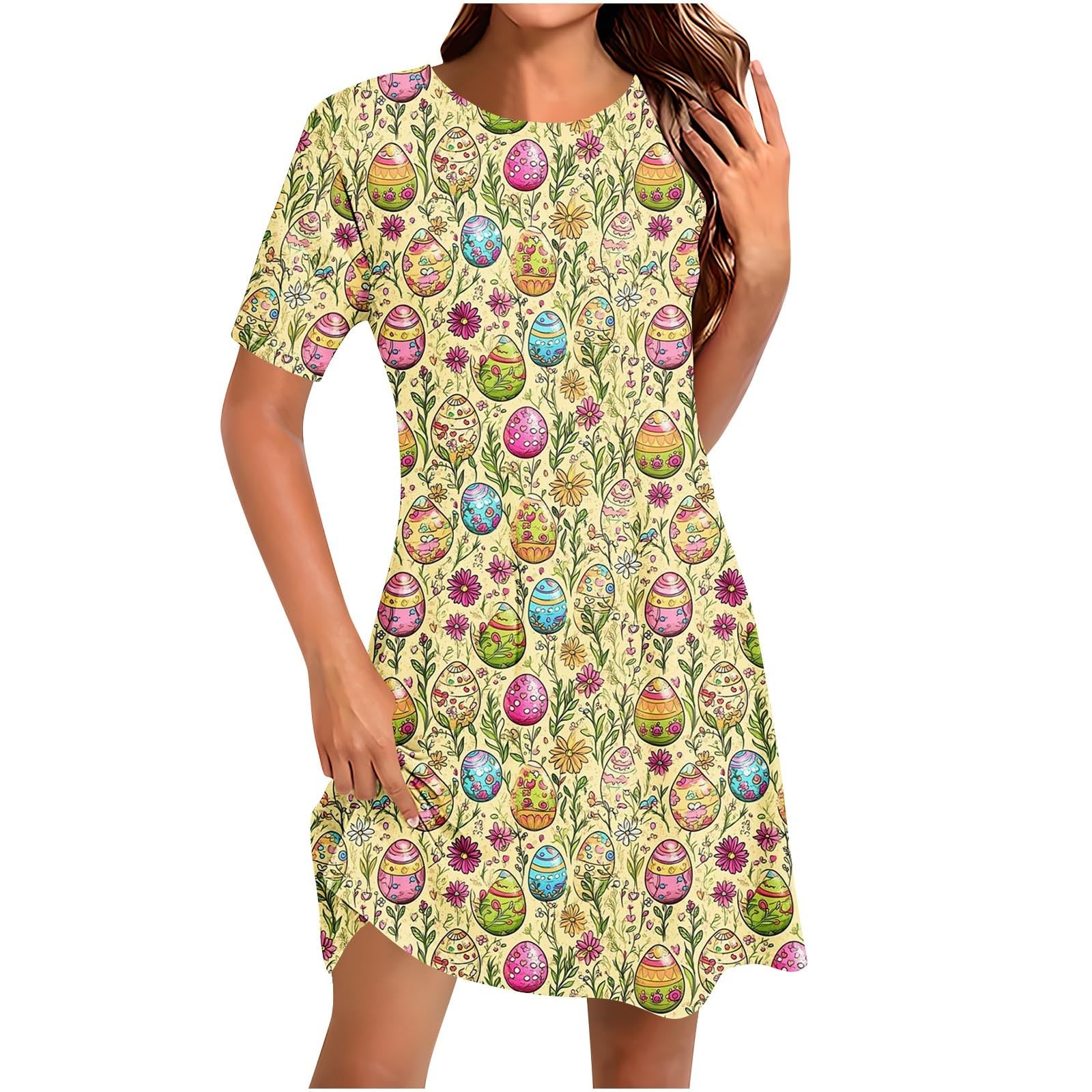 Ruziyoog Women's Casual Egg Print Summer T-Shirt Dress